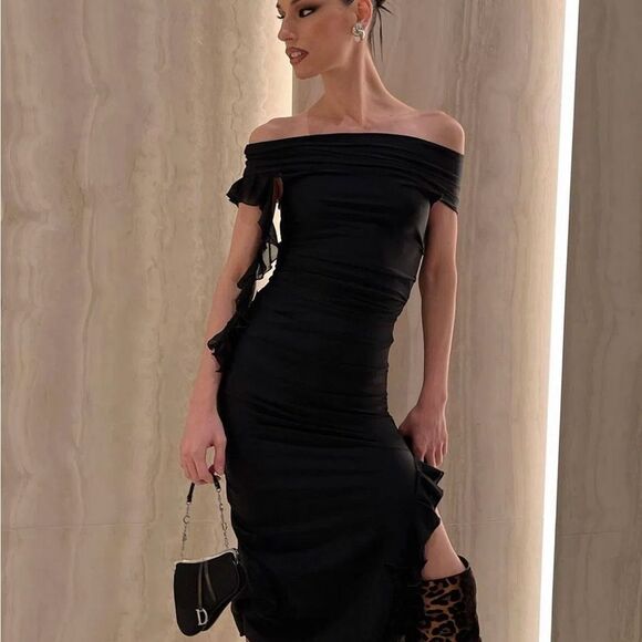 Fanci Club The Assassin Midi Black Off-Shoulder Size S - Picture 6 of 15